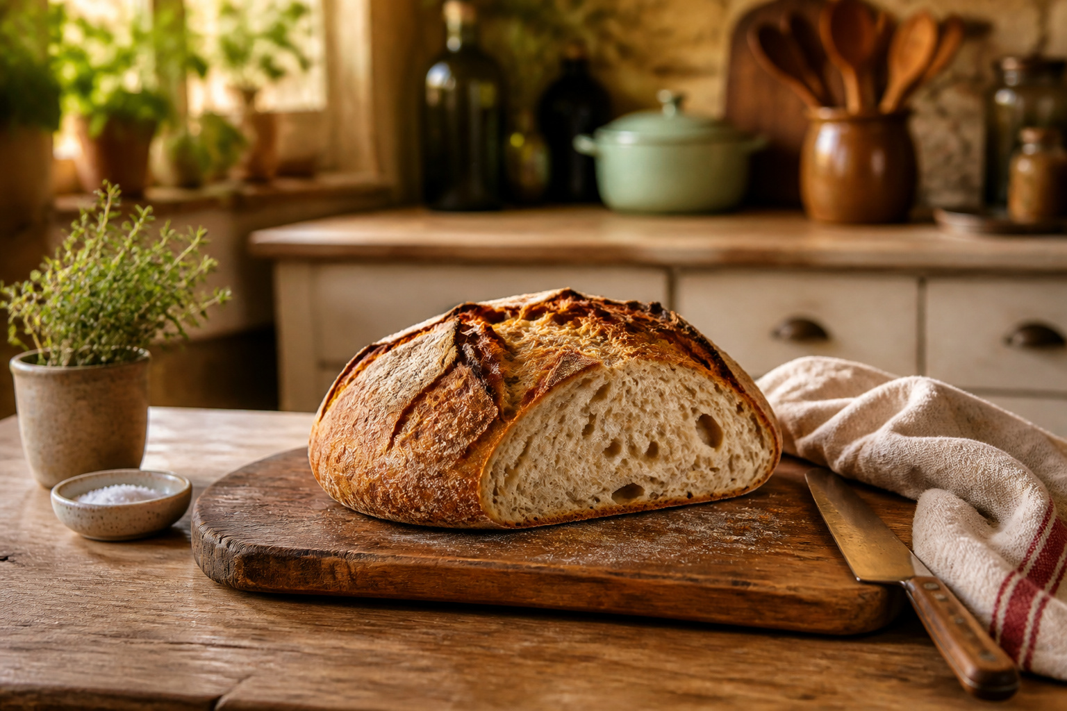 Pain de campagne frais sur planche a decouper