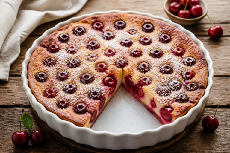 Clafoutis aux cerises fraichement sorti du four