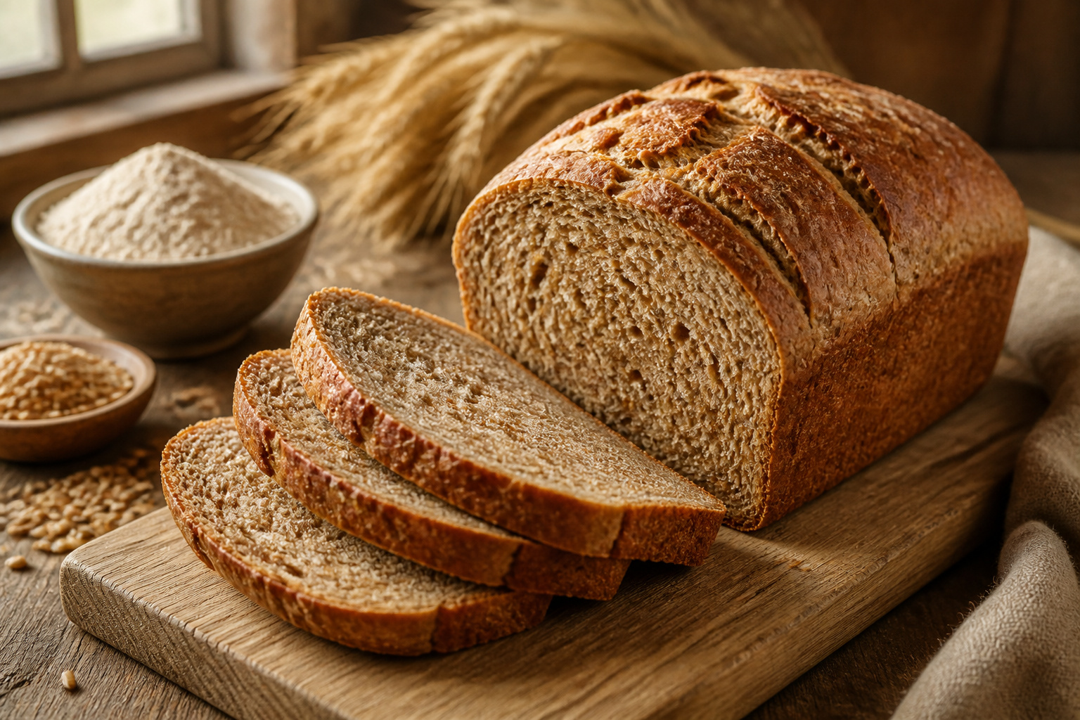 Pain artisanal de ble entier fraichement cuit