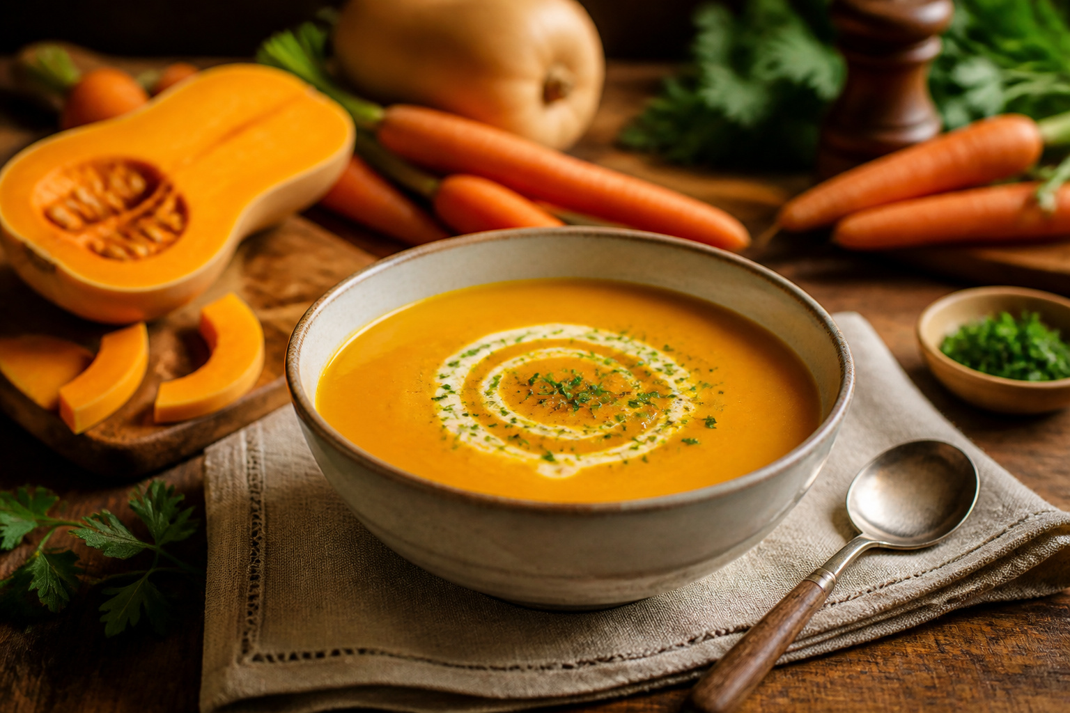 Veloute de courge musquee et carotte cremeux