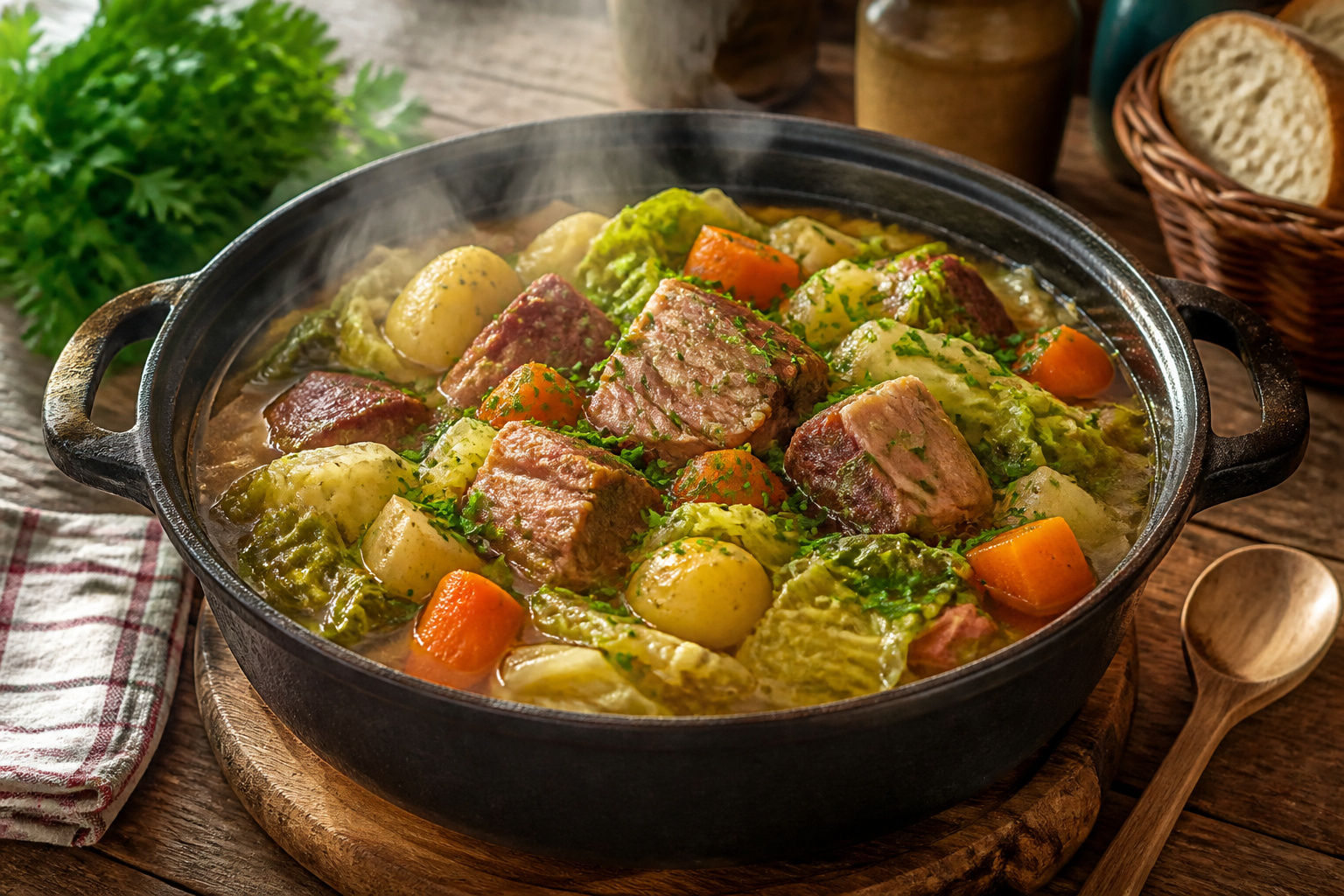 Potee de chou vert fumante