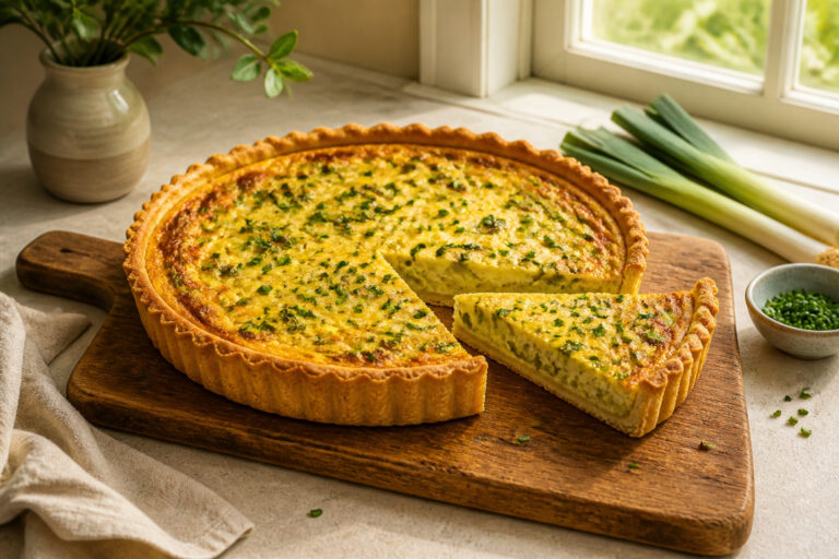 Quiche aux poireaux fraichement sortie du four