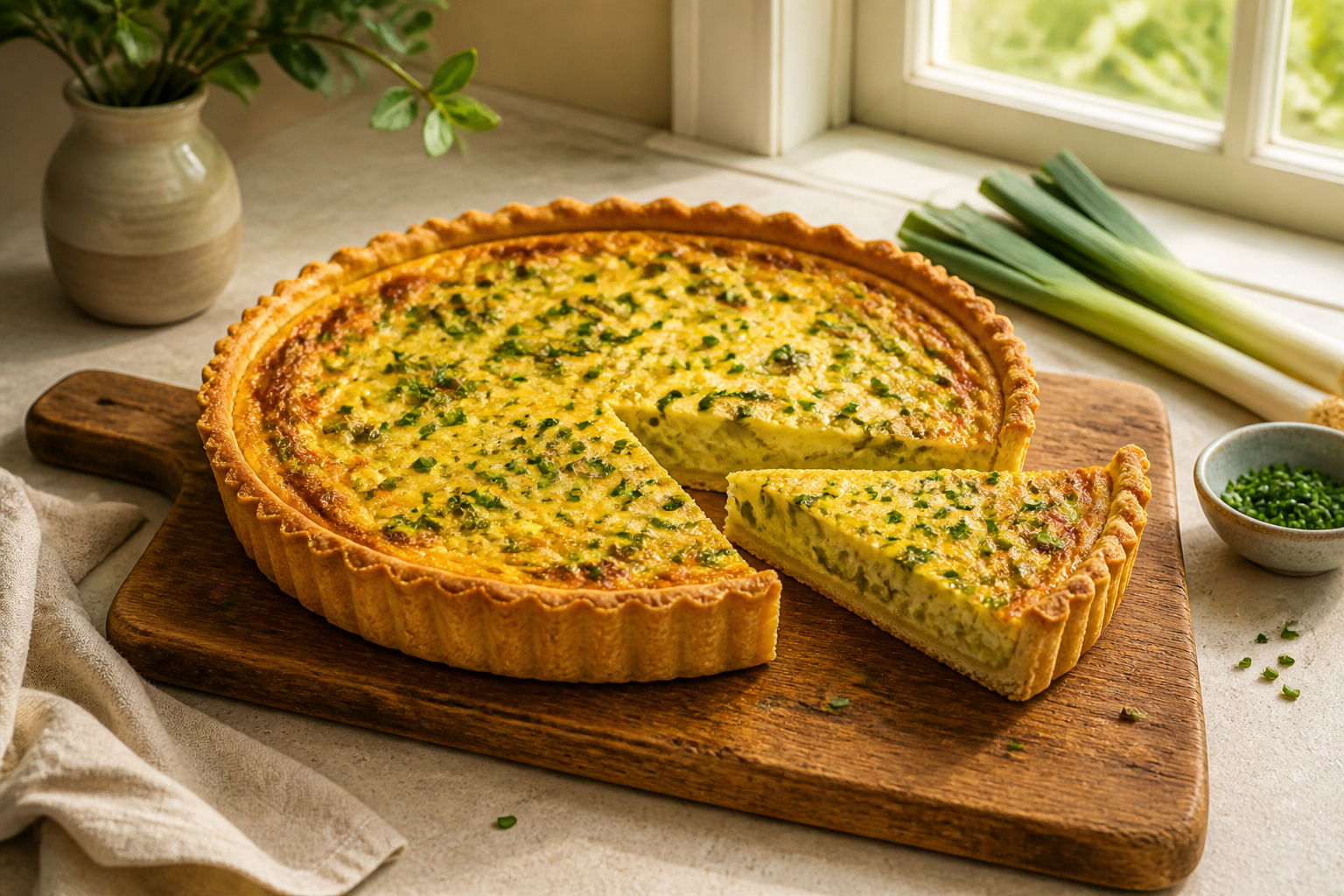 Quiche aux poireaux fraichement sortie du four