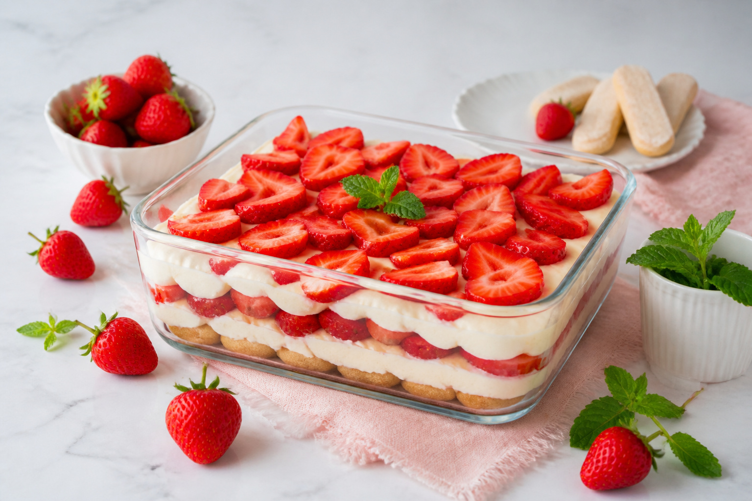 Tiramisu aux fraises facile et photorealiste
