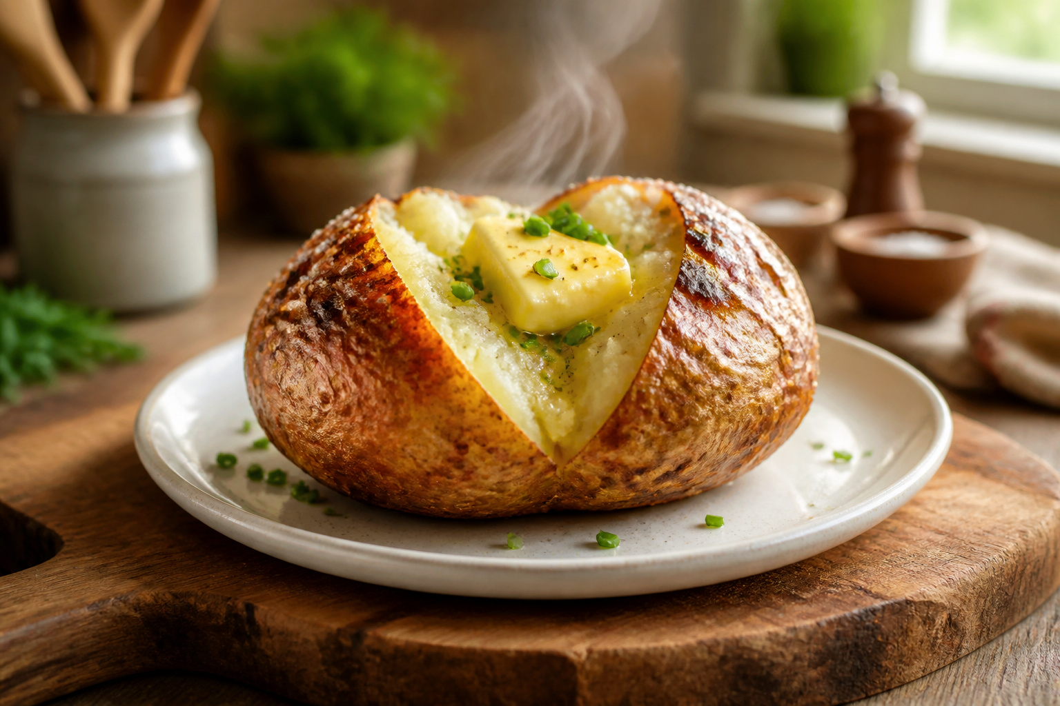 Pomme de terre au four fumante avec beurre