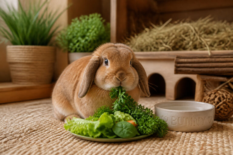 Lapin mignon savourant une salade fraiche