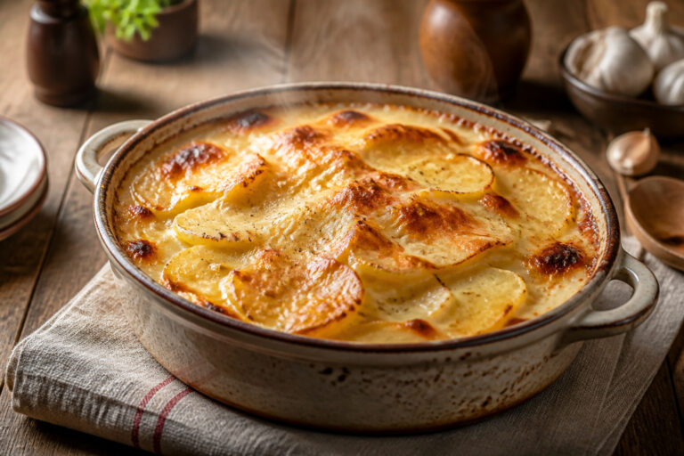 Gratin dauphinois dore et fumant